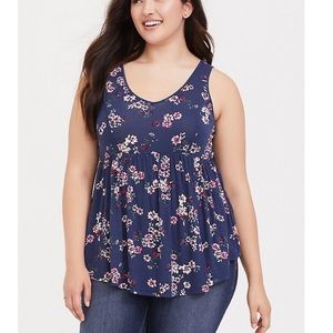 Super Soft Blue Floral Babydoll Tank